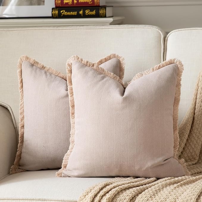Set of 2 Decorative Fringe Throw Pillow Covers Chenille Pillow Covers Elegant by Joyouth