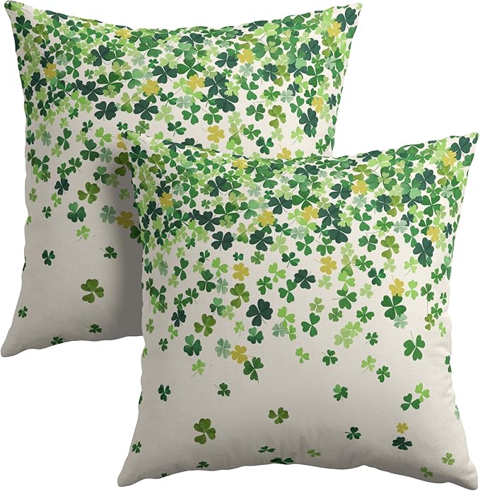St. Patrick's Day Pillowcase 18x18 Inch 2 Pack Shamrocks Lucky Clover Throw by Granbey