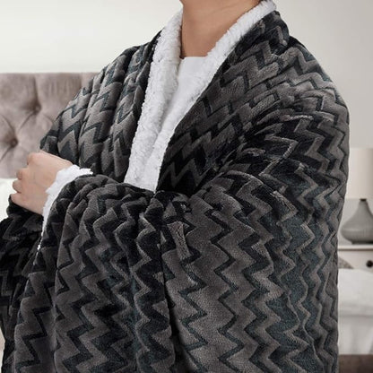 Catalonia Silky Soft Sherpa Throw Blanket, Flannel Chevron Micro Plush Fleece - Image 3