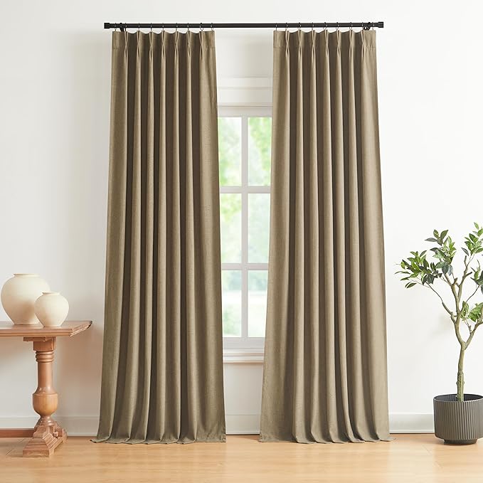 Vision Home Brown Pinch Pleated Full Blackout Curtains Linen Blended Room by VisionHome