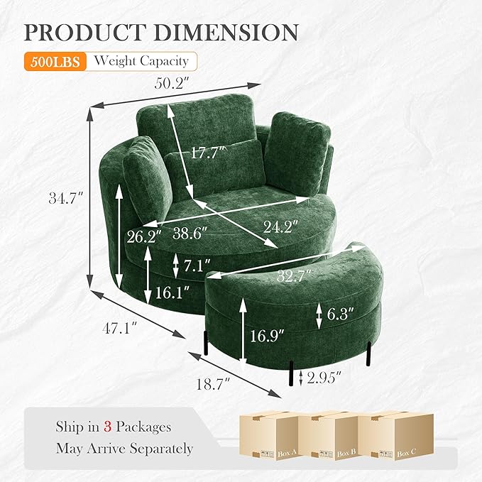 Aoiy & Wifon 50.2'' W Oversized Swivel Barrel Chair - Image 2