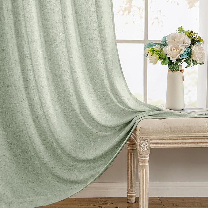 MIULEE Non-See-Through Privacy Linen Curtains 2 Panels, Sage Green Light - Image 8