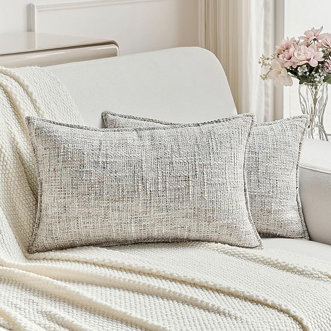 FUTEI Grey Decorative Throw Pillow Covers 12x20 Inch Set of 2, Soft Chenille by FUTEI