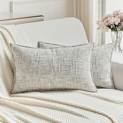 FUTEI Grey Decorative Throw Pillow Covers 12x20 Inch Set of 2, Soft Chenille by FUTEI