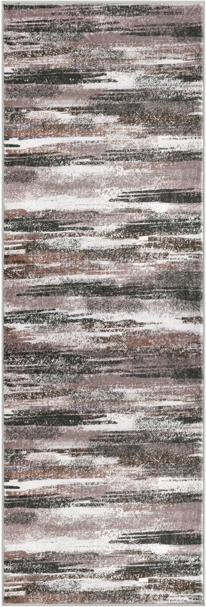 Modern Abstract Runner Rug 2x5, Dark Light Brown White Washable Kitchen Runner - Image 8