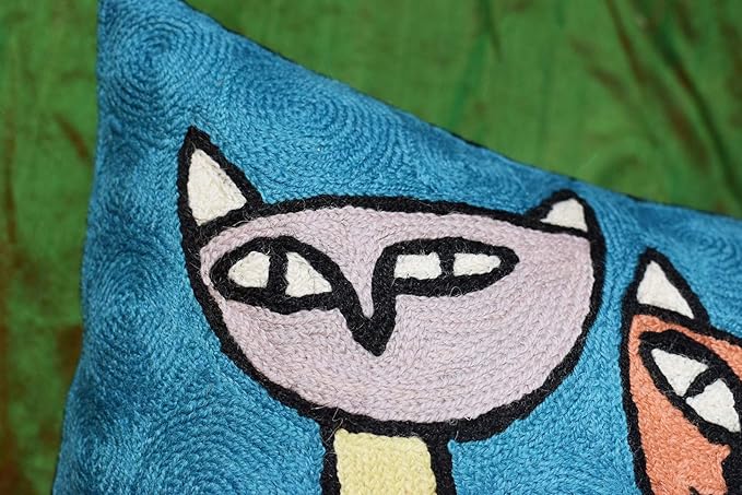 Turquoise Cat Pillow: Cute Kitties Abstract Sofa Cushion - Image 5