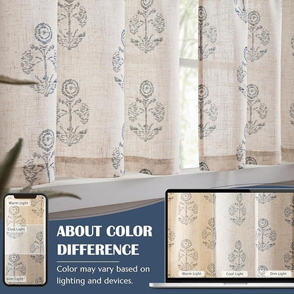 jinchan Linen Kitchen Curtains 36 Inch Floral Tier Curtains Farmhouse Cottage - Image 9