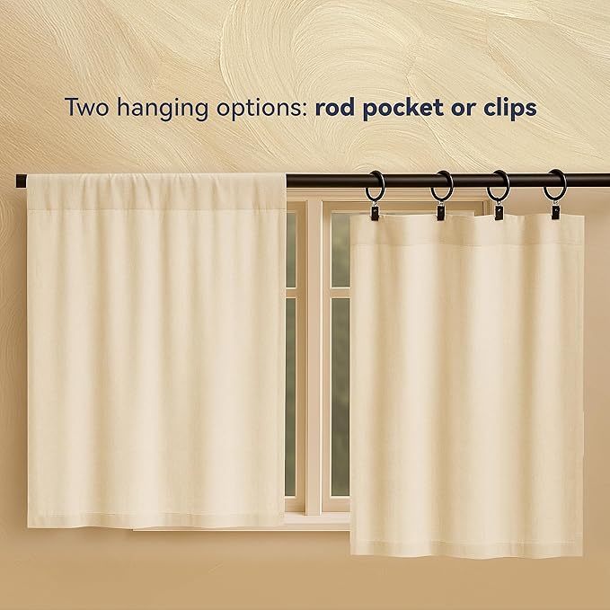 AIRLAKE Linen Blend Tier Curtains, 26 x 30 inches, Boho Farmhouse Rustic Style - Image 6