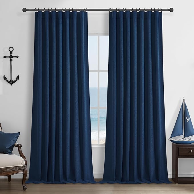 Navy Blue Blackout Curtains 108 Inch Length by QJMYDECO