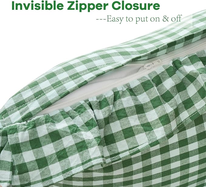 2 Pack Christmas Green White Plaid Ruffle Throw Pillow Covers, 100% Washed - Image 5