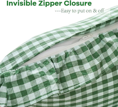 2 Pack Christmas Green White Plaid Ruffle Throw Pillow Covers, 100% Washed - Image 5