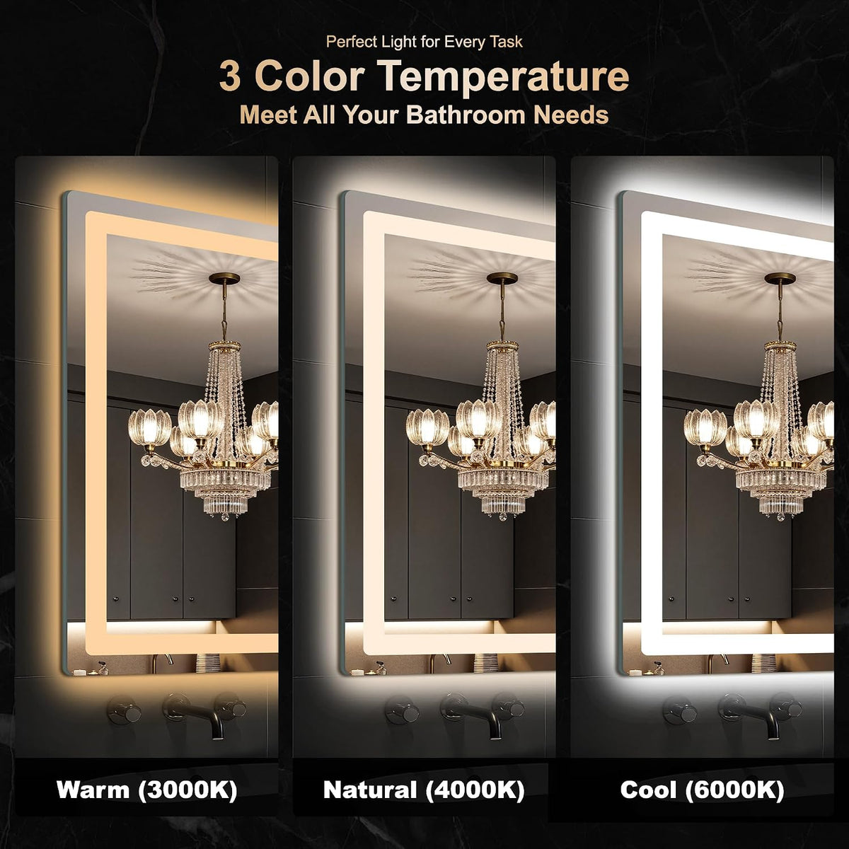 delma 30x50 led bathroom vanity mirror with lights, side view