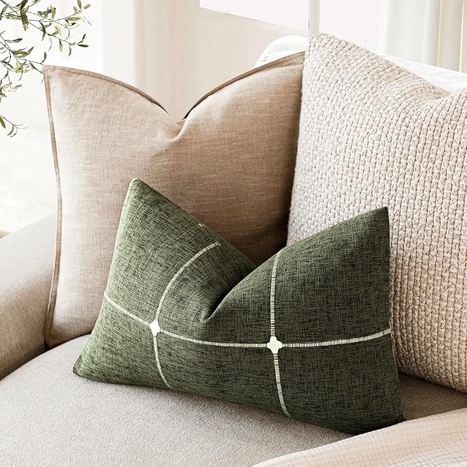 Foindtower Pack of 2 Decorative Faux Linen Jacquard Check Throw Pillow Covers - Image 5