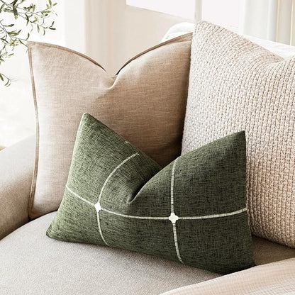 Foindtower Pack of 2 Decorative Faux Linen Jacquard Check Throw Pillow Covers - Image 5