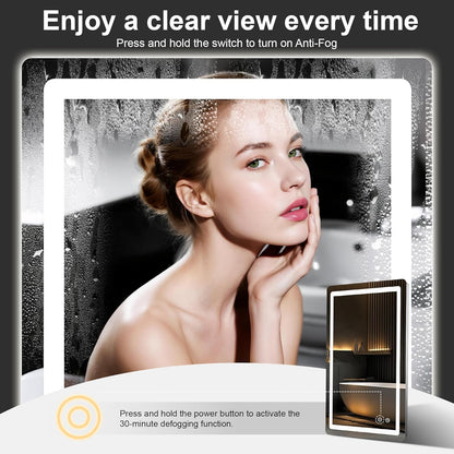 36"x24" led bathroom mirror with lights, vanity mirror shown in use