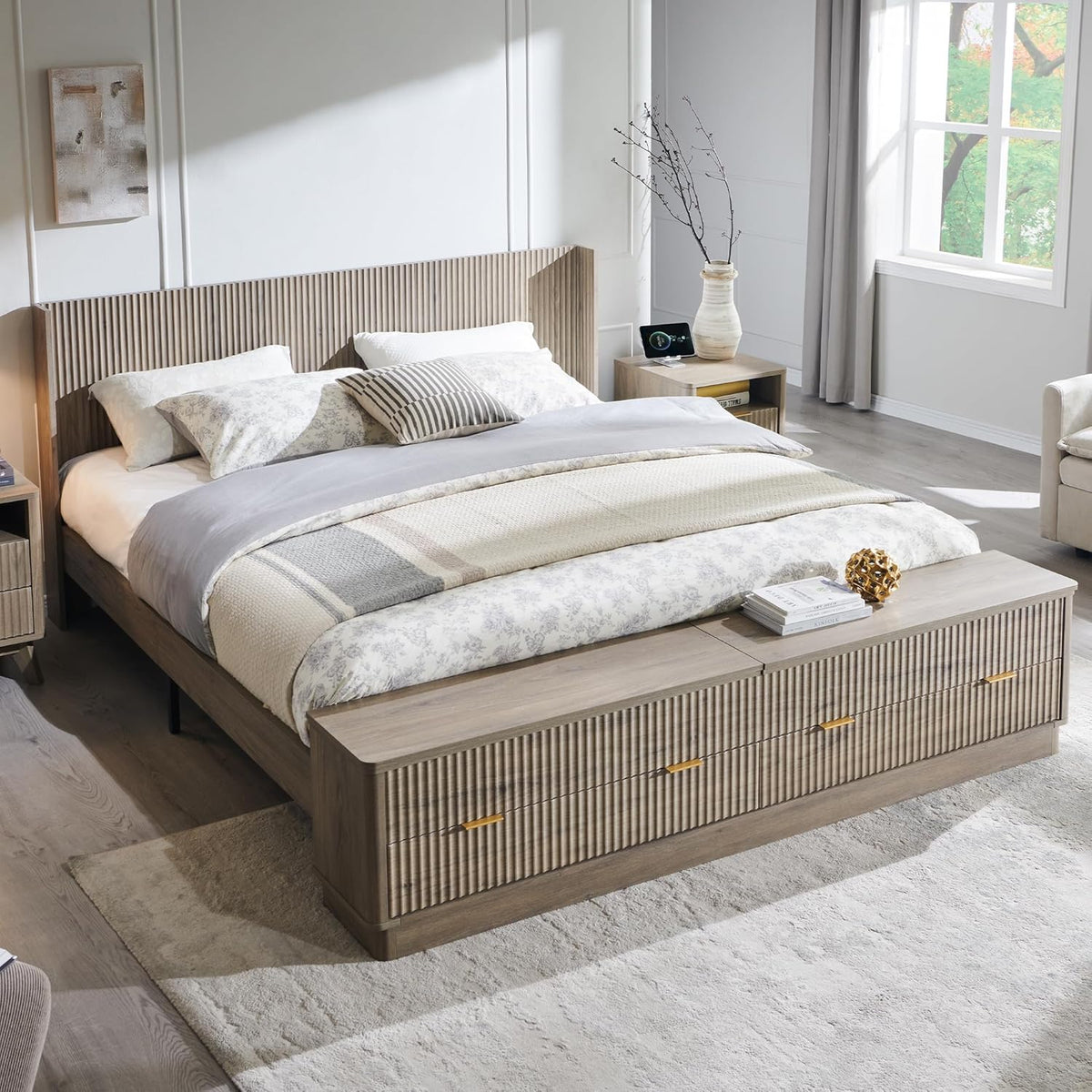 t4tream fluted king bed with headboard and storage, main product view