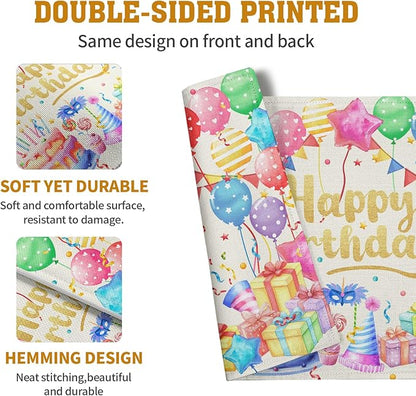 Happy Birthday Placemats Set of 4 Colorful Balloons Confetti Cake Linen Table - Image 5