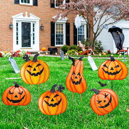 Juegoal 2 Pack Halloween Garden Stakes, Stacked Metal Pumpkins Jack-o-Lantern Lawn Decor, Yard Signs Stake Outdoor Decorative 3D Pumpkin Home Lawn Pathway Driveway Decorations