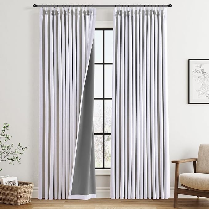 100% Blackout Pinch Pleated Linen Curtains 84 Inch Length 2 Panels Set Pinch by Joywell