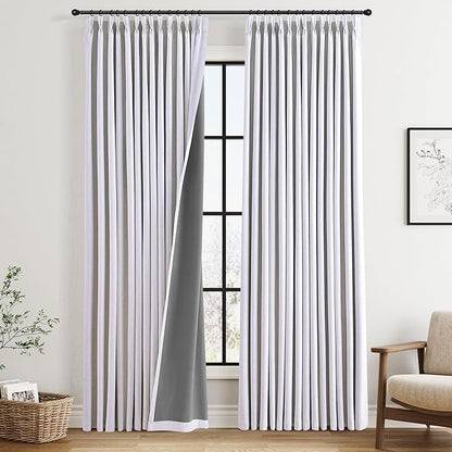 100% Blackout Pinch Pleated Linen Curtains 84 Inch Length 2 Panels Set Pinch by Joywell