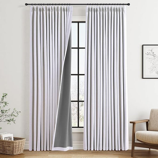 100% Blackout Pinch Pleated Linen Curtains 84 Inch Length 2 Panels Set Pinch by Joywell