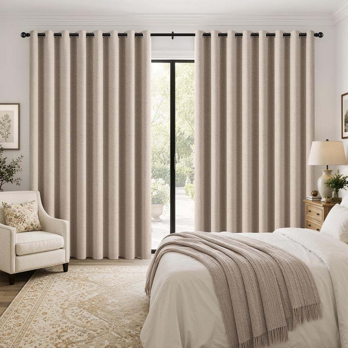 miulee extra wide 100% blackout linen curtains for shown in use
