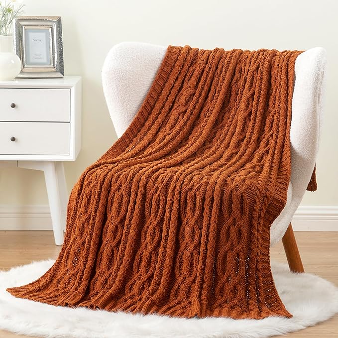 Battilo Caramel Throw Blanket for Couch, Rust Throw, Super Soft Warm Chenille - Image 4