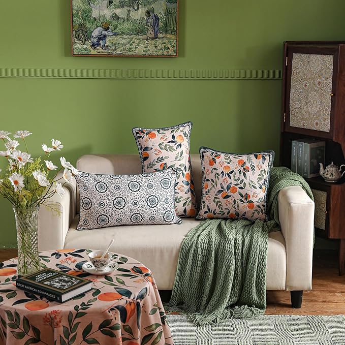 patdrea Designer Throw Pillow Covers Set of 2, Square Green Vintage Rustic Linen - Image 3