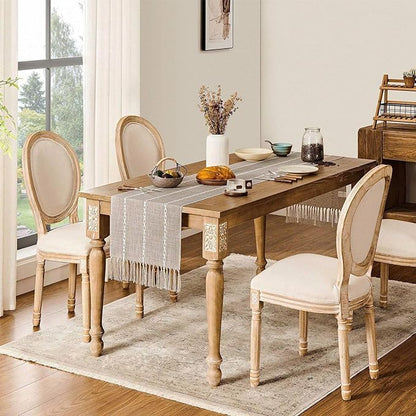 ZeeMart Farmhouse Braided Striped Table Runner, Rustic Beige Table Runners 60 - Image 3