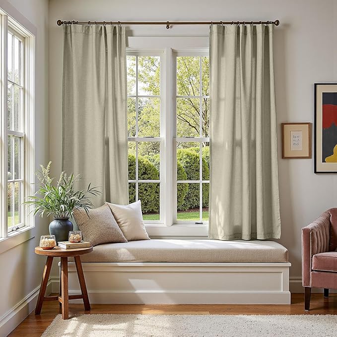 jinchan Linen Blend Curtains 72 inch Length 2 Panels - Image 2