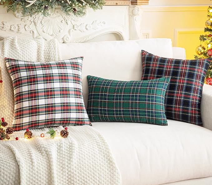 AQOTHES Pack of 2 Christmas Plaid Decorative Throw Pillow Covers Scottish - Image 6