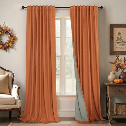 Burnt Orange 100% Blackout Window Curtain Panels Light Blocking Linen Boho by Pitalk