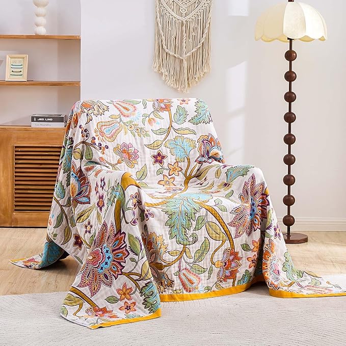 Boho Throw Blanket for Bed, 100% Cotton Soft Rustic Quilt Fall Blanket - Image 2