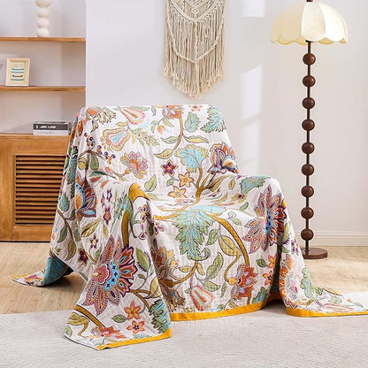 Boho Throw Blanket for Bed, 100% Cotton Soft Rustic Quilt Fall Blanket - Image 2