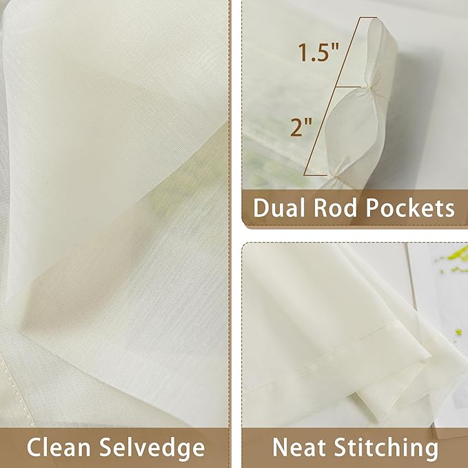 Natural Sheer Curtains 108 Inches Extra Long, Privacy Semi Sheer Curtains - Image 5