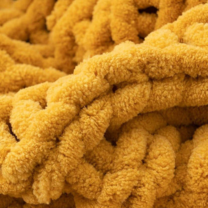 Battilo Mustard Yellow Chunky Knit Throw Blanket, Soft and Thick Chenille Throw - Image 5