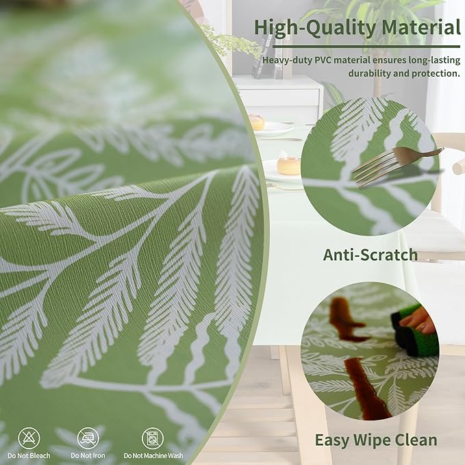 Square Table Cloth, 100% Waterproof Tablecloth Oil Proof Spill Proof Vinyl - Image 3