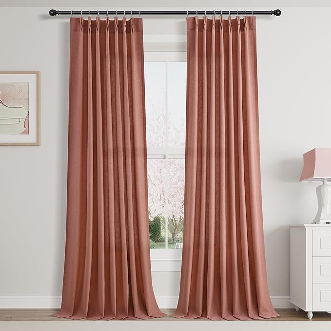Canyon Rose Pinch Pleated Linen Curtains 96 Inch Length 2 Panels by Aersas