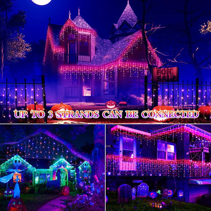 65FT 640 LED Orange Purple Halloween Lights Outdoor Fairy String Lights