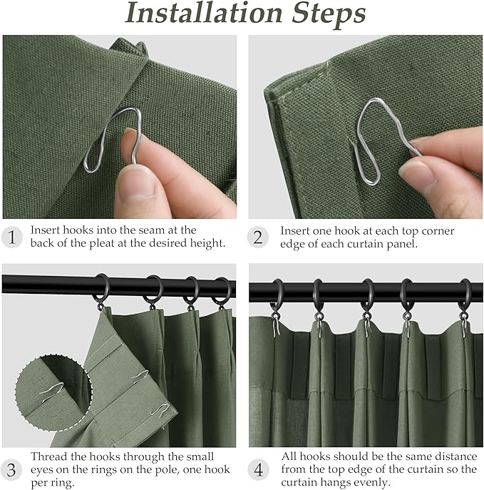 Pinch Pleated Olive Green Semi Sheer Curtains 63 Inch Length Linen Textured - Image 8