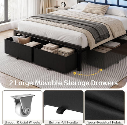 queen size bed frame with 2 storage drawers, package contents
