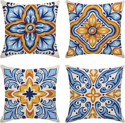 Sanwarm Throw Pillow Covers Home Decor Set of 4 Italian Mexican Ceramic by SanwarmHomeDecor