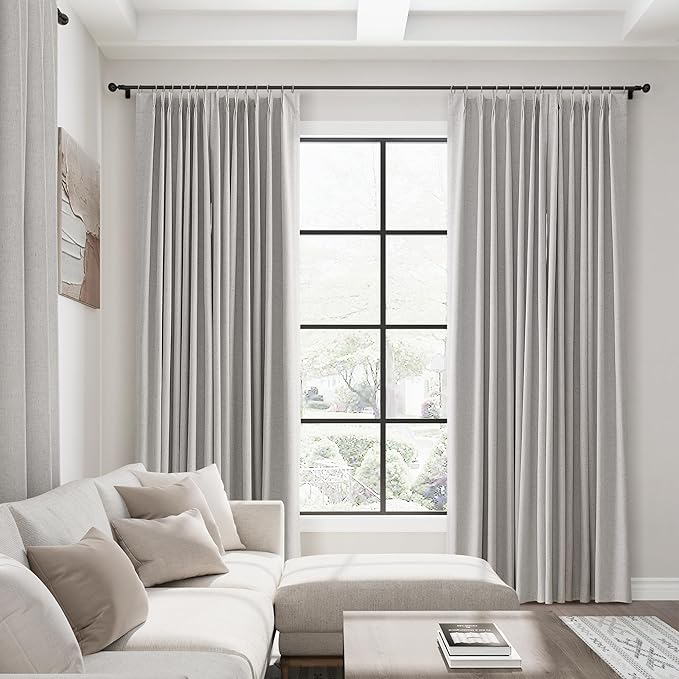 Silver Birch 100% Blackout Pinch Pleated Linen Curtains 108 Inches Long - Image 6