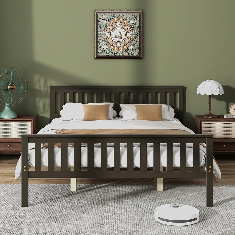GIANTEX Queen Size Wood Platform Bed Frame, Mid Century Queen Bed Frame with ...