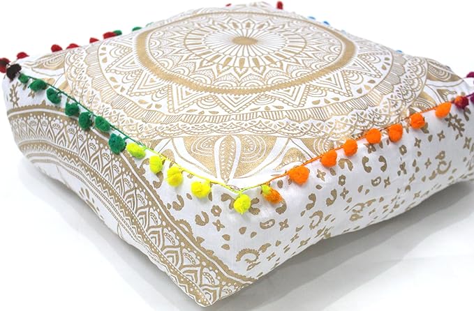 CRAFT KALA Gold Large Hippie Mandala Meditation Floor Ottoman Pillow Cushion by CRAFTKALA