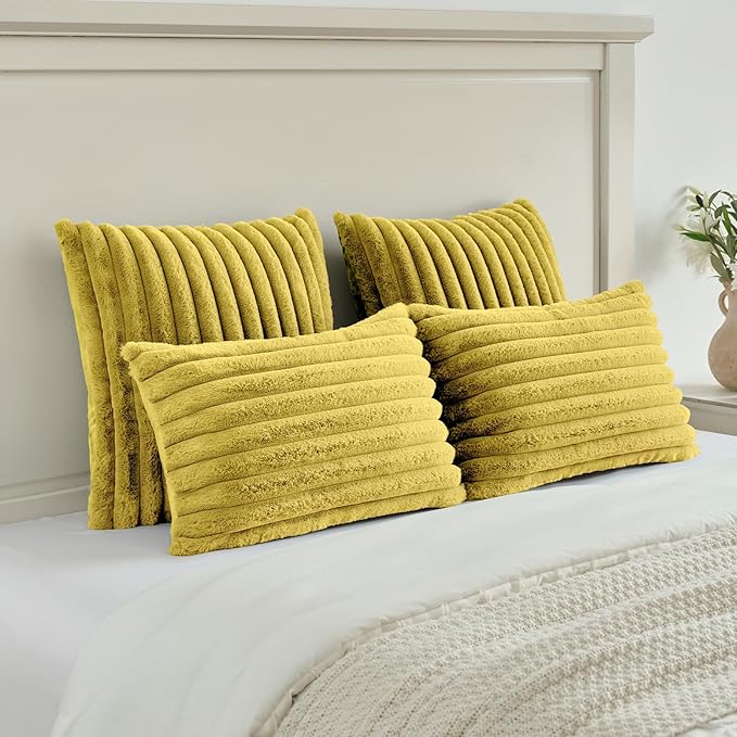 FUTEI Mustard Yellow Throw Pillow Covers Set of 2, 16x16 Inch Striped Texture - Image 5