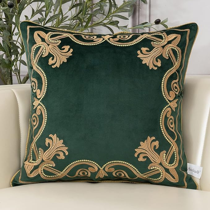 Aeckself European Luxury Velvet Throw Pillow Cover 16 x 16 Inch, Embroidery by AECKSELF