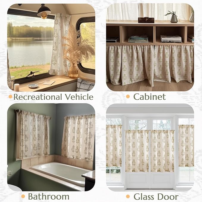jinchan Linen Kitchen Curtains 24 Inch Floral Tier Curtains Farmhouse Cottage - Image 4