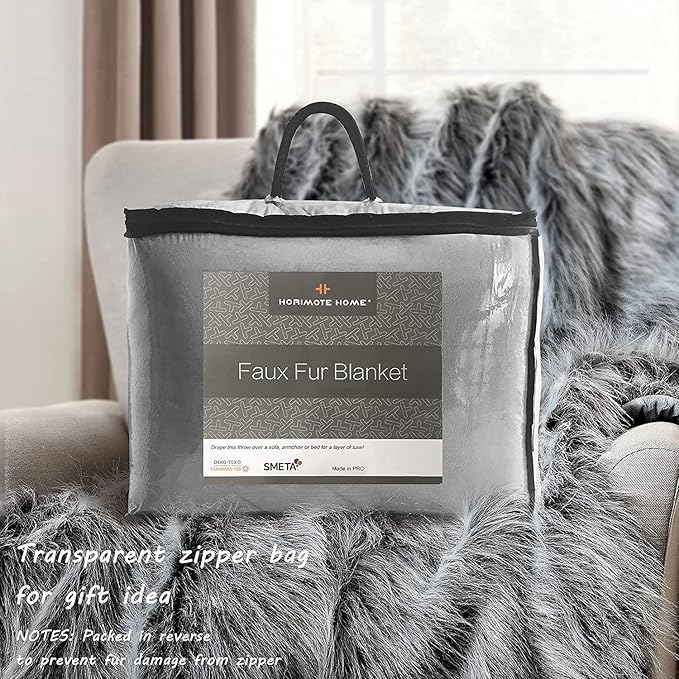 Luxury Faux Fur Blanket King Size, Ultra Big Grey and Black High Pile Mixed - Image 6