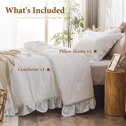 jollyvogue white comforter full size, 3 pieces seersucker on a desk or shelf